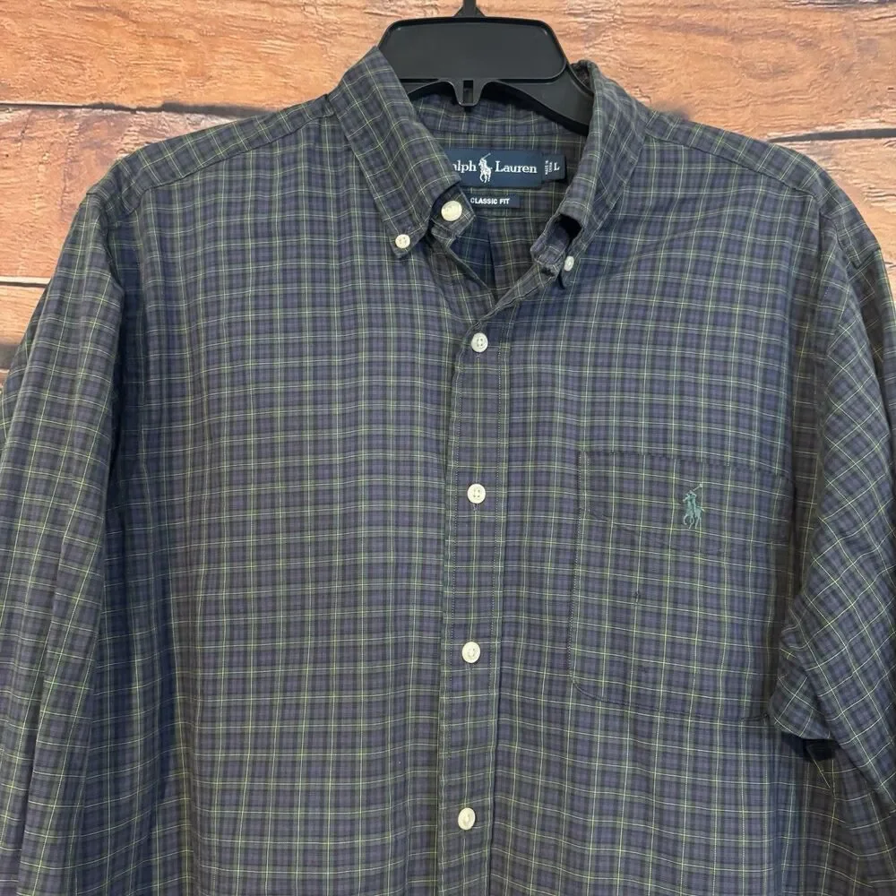 Polo Ralph Lauren Shirt Mens Large L Classic Fit Plaid Button Down Long Sleeve
